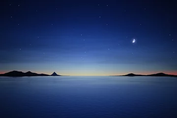 Foto auf Acrylglas Stille Nacht mit Mond und Sternen © magann