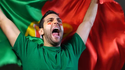 Poster Portuguese Guy Waving Portugal Flag © gustavofrazao