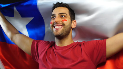Chilean Guy Celebrating with Chile Flag