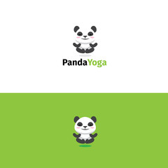 Panda yoga logo. Meditating panda bear mascot