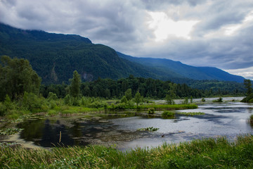 view from the parking lot at  Cheam Wetlands right beside Flood Falls just outside Chilliwack, British Columbia, Canada