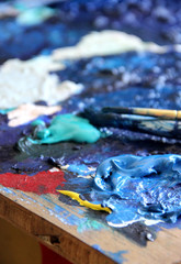 Art palette and paintbrushes