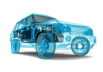 Wire Frame car / 3D render image representing an luxury car in wire frame 