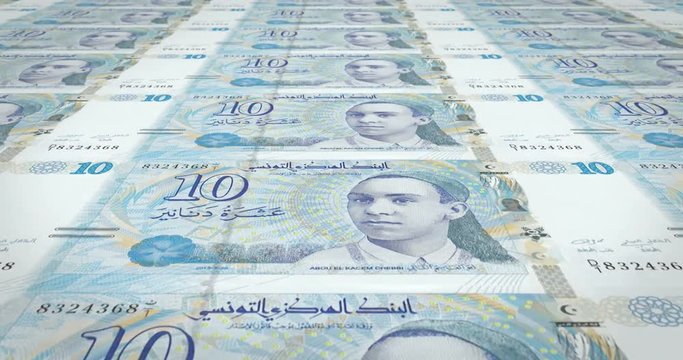 Banknotes of ten tunisian dinars of Tunisia,  cash money, loop