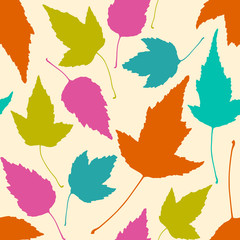 Floral seamless pattern with colorful leaves on beige background. Vector illustration.