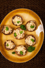 Vegetarian Stuffed Mushrooms. Selective focus.