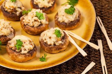 Vegetarian Stuffed Mushrooms. Selective focus.