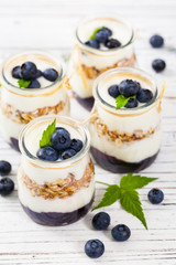 Granola with Yogurt, Honey and Blueberries.