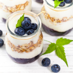 Granola with Yogurt, Honey and Blueberries.