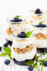Granola with Yogurt, Honey and Blueberries.
