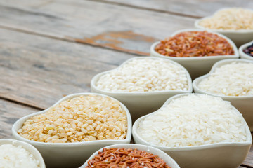 Different rice in white ceramic bowl