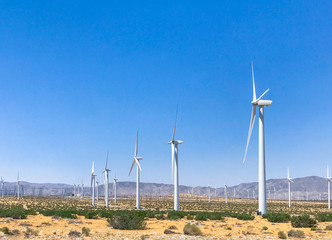 wind turbine farm in the desert of Plam springs, California. © Supitchamcadam