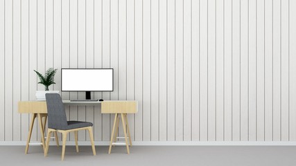 Interior living space in hotel and wall wood decoration - 3D Rendering