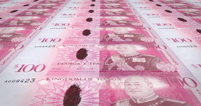 Banknotes of one hundred Tongan pa'anga of Tonga, cash money, loop