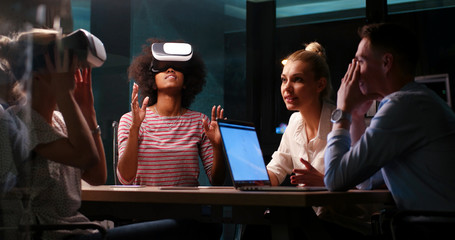 Multiethnic Business team using virtual reality headset