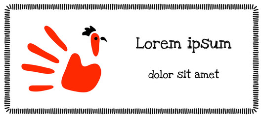 Funny child's hand imprint with a rooster drawing vector illustration
