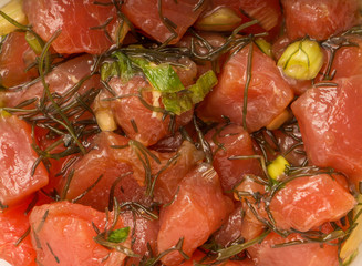 Close Up of Hawaiian Poke (Raw Fish Salad)