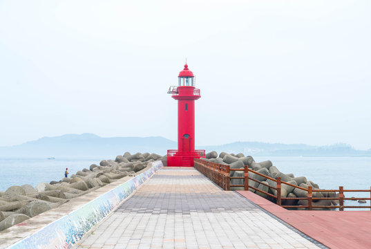 red lighthouse in Jeju Island