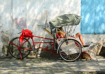 Rickshaw on streets in Penang, Malaysia