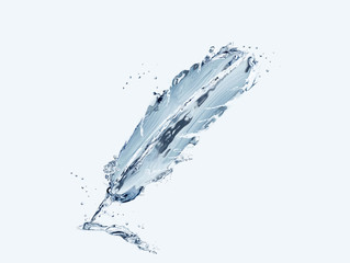 A blue writing feather made of water. - obrazy, fototapety, plakaty