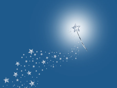 A magic wand made of water leaving a trail of stars.