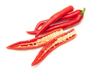 Fotobehang Red chili prepare for cooking on white background isolated © Bongkochrut