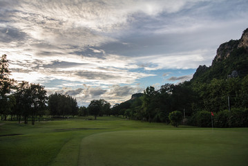 Fototapeta na wymiar Golf Course surrounded by beautiful nature Ratchaburi Thailand