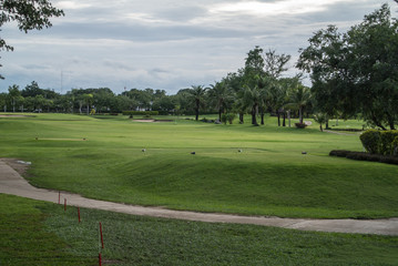 Fototapeta na wymiar Golf Course surrounded by beautiful nature Ratchaburi Thailand