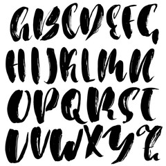 Hand drawn dry brush font. Modern brush lettering. Grunge style alphabet. Vector illustration.