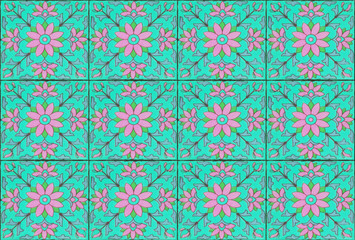 Fototapeta premium The wall or the floor are decorated with colorful of tiles, Colorful vintage ceramic tiles wall decoration, tiles background. moroccan tile pattern background.