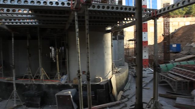 Construction site with steel beams