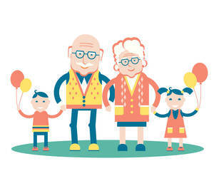 Grandparents with grandchildren.Vector family illustration isolated on white