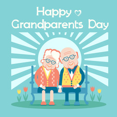 Happy Grandparents Day with old people sit outdoor