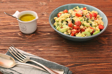Chickpeas lentils avocado tomato cucumber salad