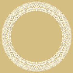 Oriental round white frame with arabesques and floral elements. Floral fine border with vintage pattern. Greeting card with place for text