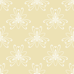 Floral golden and white ornament. Seamless abstract classic background with flowers. Pattern with repeating elements