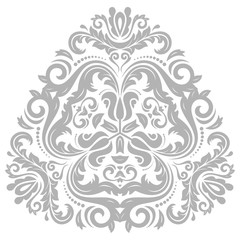 Oriental triangular silver pattern with arabesques and floral elements. Traditional classic ornament. Vintage pattern with arabesques