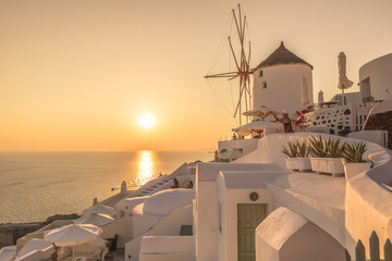 Famous Greek Island Santorini At Sunset