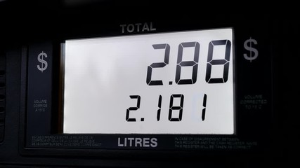 Big screen of rising gas prices on pump screen  - Powered by Adobe