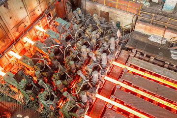 hot steel on conveyor in steel plant