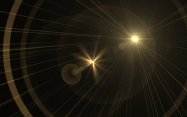 abstract of lighting digital lens flare in dark background.Golden lens flare.