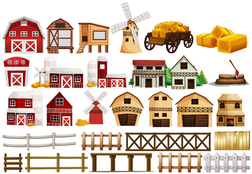 Different design of barns and fences