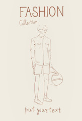 Fashion Collection Of Clothes Male Model Wearing Trendy Clothing Sketch Vector Illustration