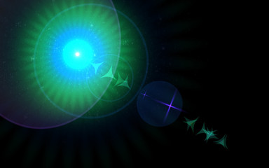 Abstract spacescape, speed of light and lens flare.Big lens flare with star effects.Spread Abstract digital lens flare light and colorful light