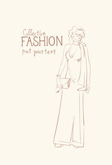 Fashion Collection Of Clothes Female Model Wearing Trendy Clothing Sketch Vector Illustration