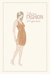 Fashion Collection Of Clothes Female Model Wearing Trendy Clothing Sketch Vector Illustration