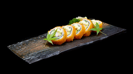 California sushi roll. Japanese tradition food with black isolated background