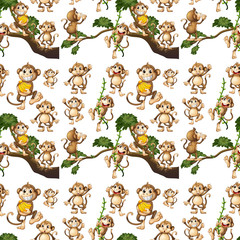 Seamless background design with cute monkeys