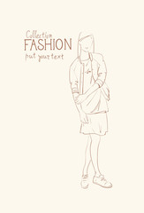 Fashion Collection Of Clothes Female Model Wearing Trendy Clothing Sketch Vector Illustration