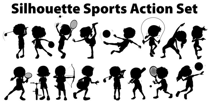 Silhouette sports action set on white background